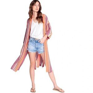 P.J. Salvage Multi-Color Striped Lightweight Kimono Cardigan Duster US L/XL 100%